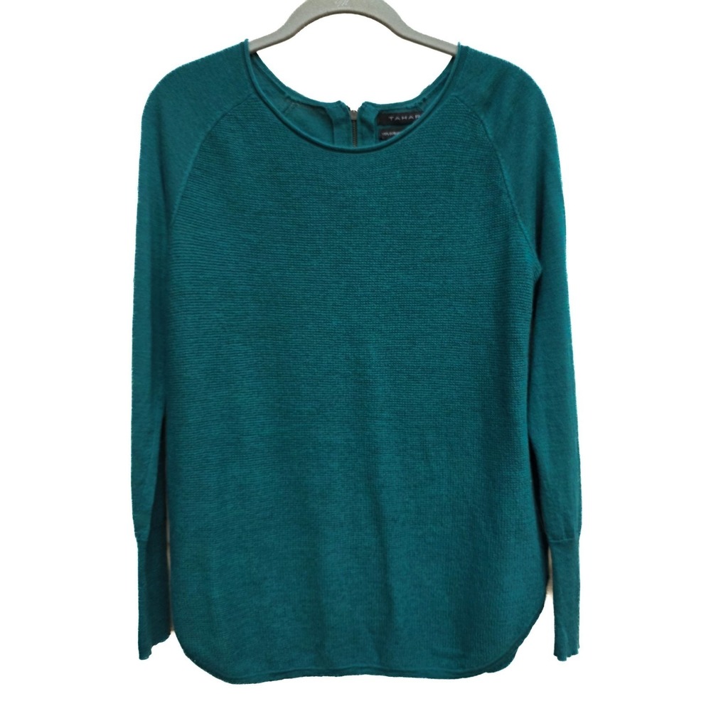 Lightweight Merino Wool Sweater Womens M Emerald Green Textured Knit Roll Neck
